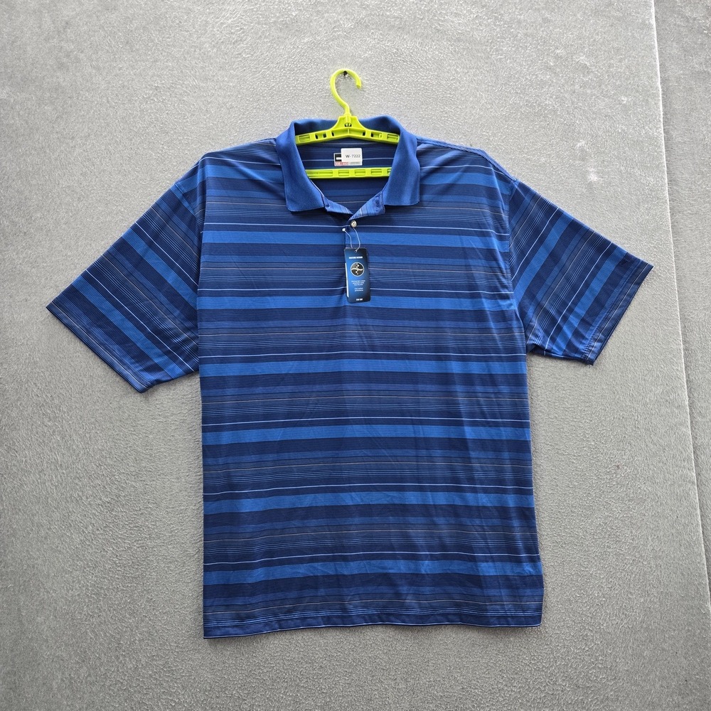 Grand Slam Men Polo 4XB   Blue Striped Performance Activewear  NWT